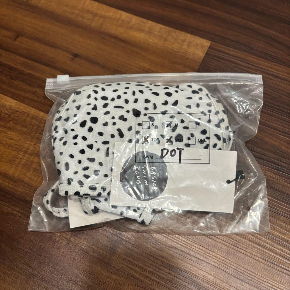 NWT Basic Swim Sz Medium Black White Dot Bikini Set Limited Edition - Picture 5 of 5